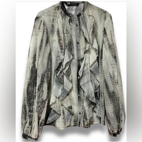 ZARA Python Print Sheer ruffled blouse size small - Picture 1 of 11